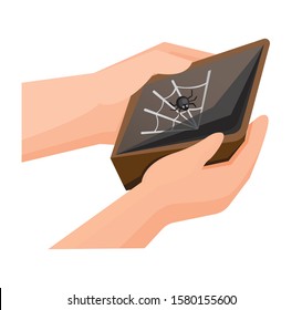 hand open an empty wallet with little spider flat illustration vector