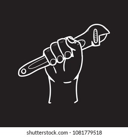 hand and Open end Spanner doodle icon flat black