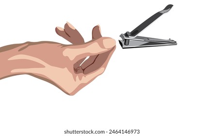 Hand and open metal nail clipper