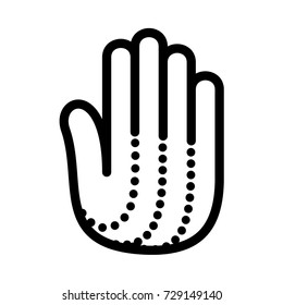 Hand open palm dot lines logo icon. Outline illustration of hand with dot lines vector illustration for print or web design.