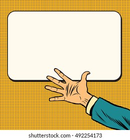 Hand open palm on white background poster, pop art retro vector illustration