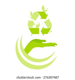 Hand Open Palm Recycle Symbol Logo Green Icon Vector Illustration