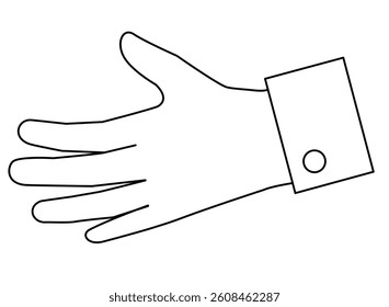 Hand, open palm and sleeve cuff - vector linear image for coloring, logo or pictogram. Outline. Human palm, open hand