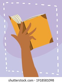 hand with open read book learn knowledge and study vector illustration