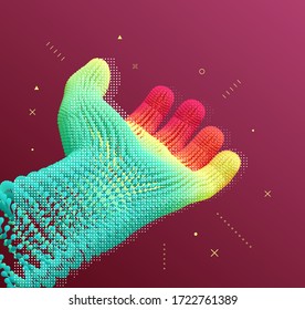 Hand open and ready to help. Human arm giving. Connection structure. 3D vector illustration for medicine, science or technology.