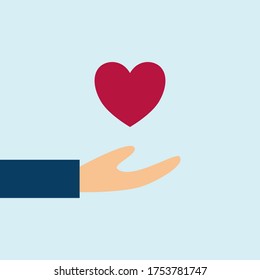 hand open to receive heart, hand open side view