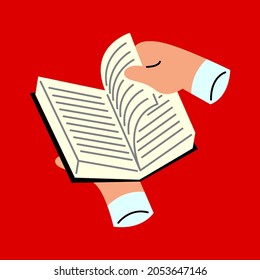 Hand opening book flat vector illustration 