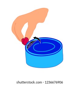Hand opening can. Ilustration guide. Food vector illustration