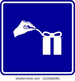 hand opening a Christmas or birthday gift blue vector sign