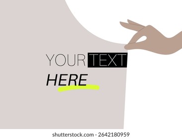 hand opening a curtain and revealing a canvas, inviting imagination to explore new ideas, a copy space composition for text or image