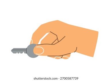 hand opening a door with a key, perfect for security, access, real estate, hotel, or safety-themed designs - vector illustration