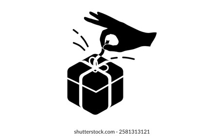 hand opening gift box black isolated silhouette