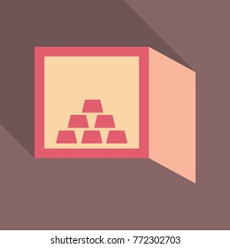 Hand opening a safe deposit box full of valuables gold. Flat style illustration. EPS 10 vector.