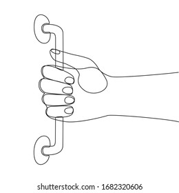 Hand opens the door one line drawing on white isolated background. Vector illustration