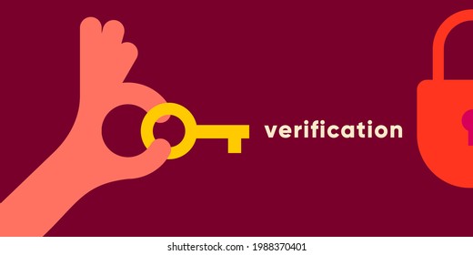 The hand opens the lock. Simple vector flat illustration. Background for social media, poster, banner.