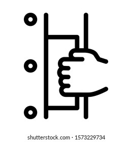 Hand Opens Refrigeration Door Icon Vector. Outline Hand Opens Refrigeration Door Sign. Isolated Contour Symbol Illustration