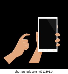 Hand operate blank tablet on black background. The good material for creating your content into the tablet screen
