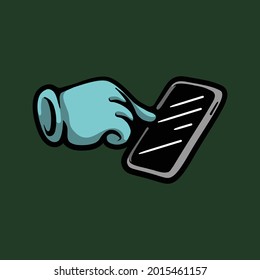 Hand operating smartphone vector illustration. Finger sliding on a smartphone screen