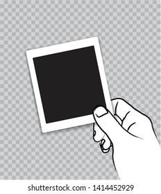 Hand Outline Brush Stroke Style Holding Retro Paper Photo Frame, Transparent Background.