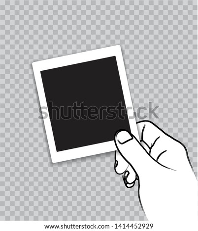 Hand Outline Brush Stroke Style Holding Retro Paper Photo Frame, Transparent Background.
