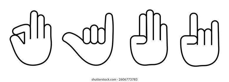 Hand outline, detailed hand gestures, positions, signs. hands for illustrations, logos, icons. High quality graphics showcasing human interaction, expression. hand icon set.