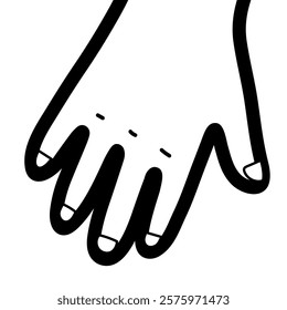 Hand in outline isolated on white background. Fingers vector illustration in black and white. Learning body parts for kids