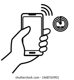 Hand Outline With A Mobile Phone Scanning NFC Tag Sticker