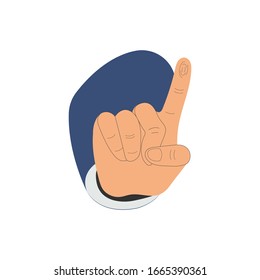 Hand with outstretched forefinger. Finger clicks on something. Vector illustration, flat cartoon, eps 10. Concept: click on the touch screen, button, start the process, activate, point to something.