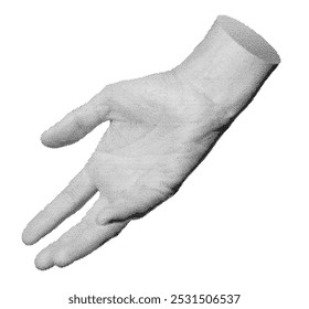 hand outstretched gesture, helping, touching. Halftone style vector isolated on white background.