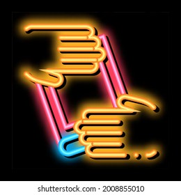 hand over book neon light sign vector. Glowing bright icon hand over book sign. transparent symbol illustration
