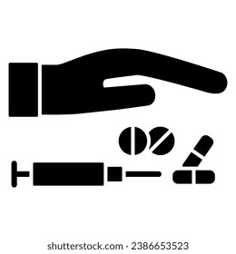 Hand over drugs solid icon, life without addiction concept, anti drug sign on white background, do not touch drugs Narcotics icon in glyph style for mobile concept. Vector graphics