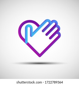 Hand over heart blended line icon. Vector illustration of liquid 3d abstract heart with hand icon, logo, sign or emblem over white background