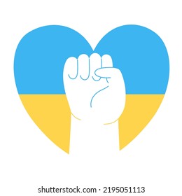 Hand over heart concept. War in Ukraine, russian agression. Stop war sign, heart power Ukrainian flag vector illustration
