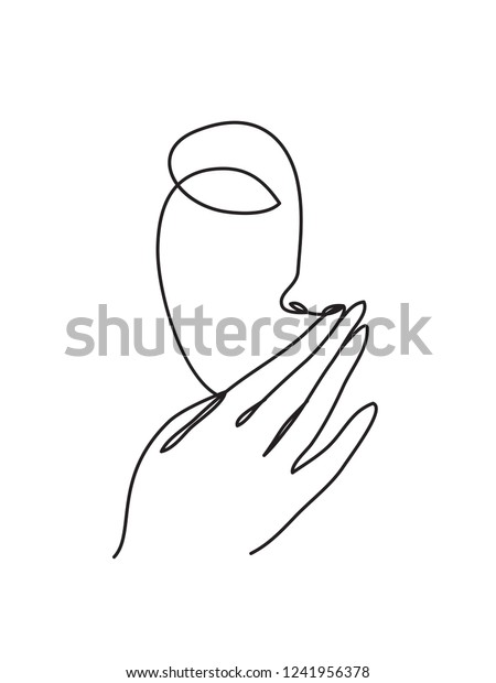 Hand over mouth\
silence icon. One line\
drawing