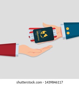 hand over passport with the tickets isolated vector illustration 
