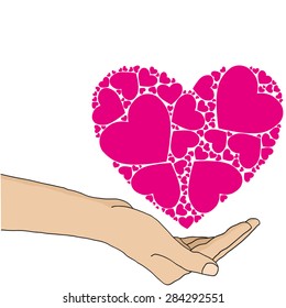 Hand over which is pink heart