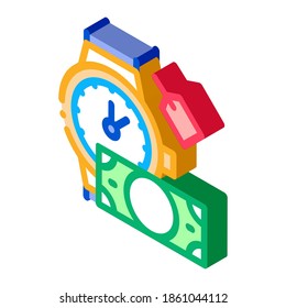 hand over wristwatch for money to pawnshop icon vector. isometric hand over wristwatch for money to pawnshop sign. color isolated symbol illustration