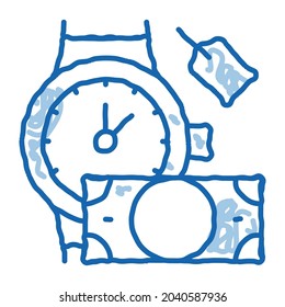 hand over wristwatch for money to pawnshop sketch icon vector. Hand drawn blue doodle line art hand over wristwatch for money to pawnshop sign. isolated symbol illustration