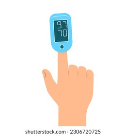 Hand with oximeter oxygen level check image. Clipart image