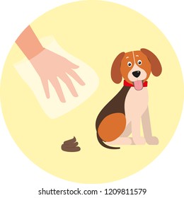La mano en el paquete limpia la mierda para su mascota.