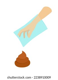 Hand in Packung oder Tüte Tasche nimmt Töpfe. Poo. Cartoon, flach. Einzige Vektorgrafik-Pen