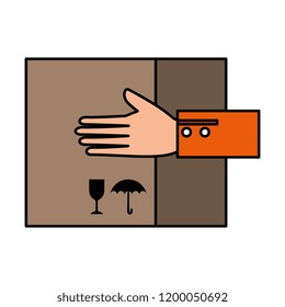 hand with packing box carton