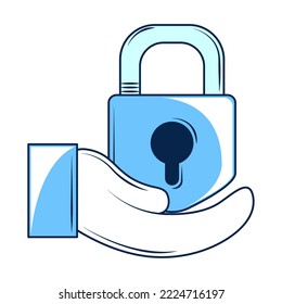 hand with padlock icon isolated