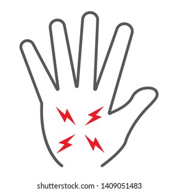 Hand pain thin line icon, body and pain, arm ache sign, vector graphics, a linear pattern on a white background, eps 10.