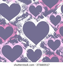 Hand paint acrylic stencil heart in grunge style, seamless vector pattern
