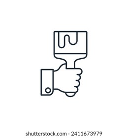 Hand with a paint brush. Design, redesign. Artistic colorful update.Vector linear icon isolated on white background.