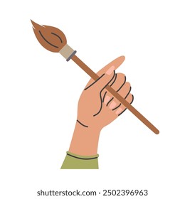 Hand with paint brush. Flat illustration of hand with paintbrush vector 