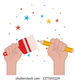 hand with paint brush and paint roller