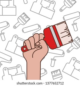 hand with paint brush tool isolated icon
