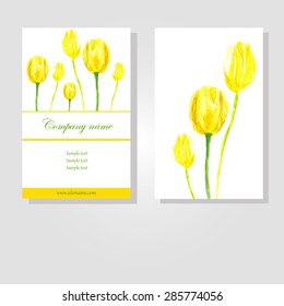 Hand paint card with watercolor tulips - two sides for print